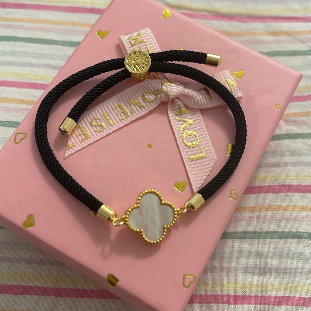 Clover Cord Bracelet Adjustable Real 18K gold